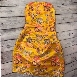 mustard oriental satin bandeau lace up back bodycon dress